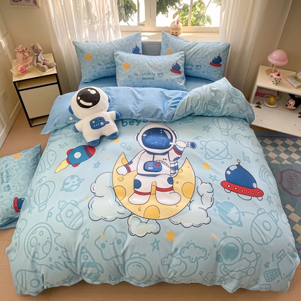 91家纺网 家纺一手货源 找家纺 博雅 2025新款纯棉宇航员四件套 绘画宇航员