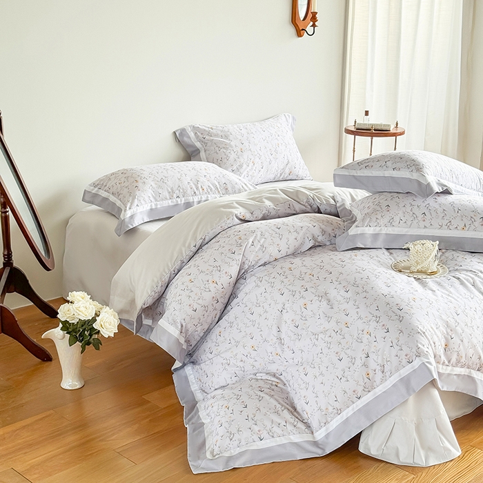 91家纺网 家纺一手货源 找家纺 巧玲珑 2025新款60支A类进口数码印花美式双拼四季款长绒棉四件套 相思坞