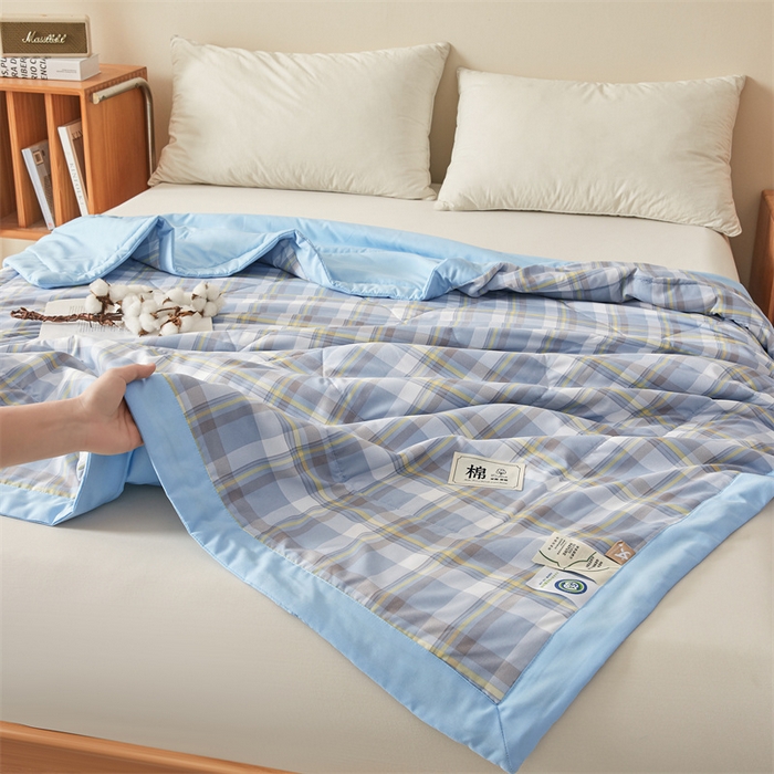 91家纺网 家纺一手货源 找家纺 魅图家纺 2025新款A类云朵棉抗菌棉花夏被 格韵-蓝