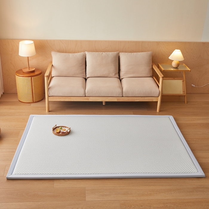 91家纺网 家纺一手货源 找家纺 2025新款包边工艺凉感冰藤地铺睡垫系列凉席地垫 凉豆豆蓝