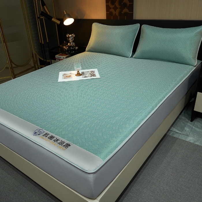 91家纺网 家纺一手货源 找家纺 小萌虎 2025新款碳光抗菌冰丝凉席床笠 饼干花-绿