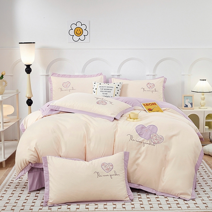 91家纺网 家纺一手货源 找家纺 （总）卡迪亚家纺 2025新款加厚柔肤棉贴布绣宽边双拼刺绣四件套-满心花园