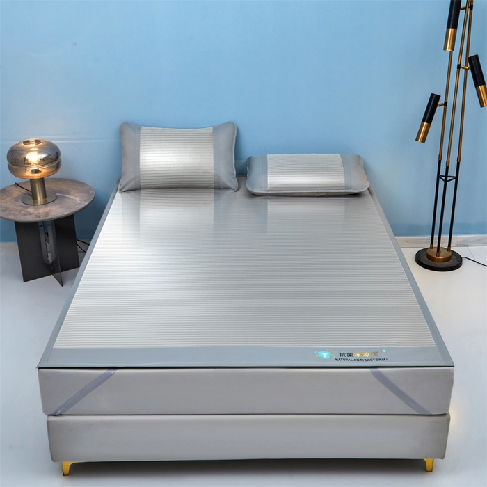 91家纺网 家纺一手货源 找家纺 2025新款凉席抗菌三明治可水洗碳光冰丝席宽边刺绣冰丝席 素夏 绅士灰-床席款