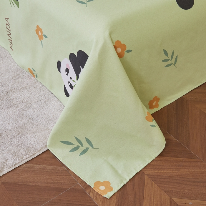 91家纺网 家纺一手货源 找家纺 绒艺席业 2025新款简约原棉印花老粗布床单 熊猫抱竹