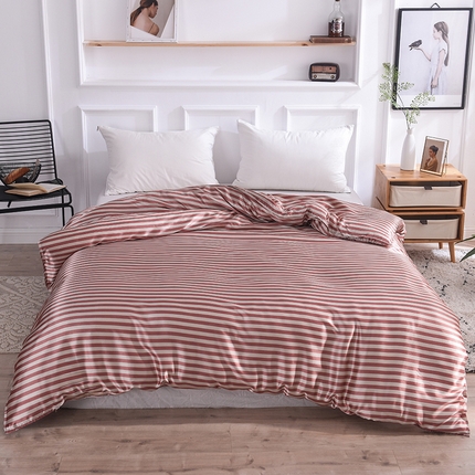 经年 2025新款条纹丝绸冰丝四件套-单被套 红棕中条