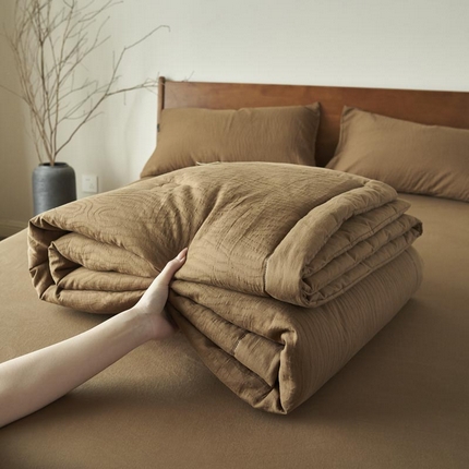 寐绸家纺 2025新款纯棉水洗棉三层提花大豆纤维夏被四件套 三层纱树纹夏被-焦糖咖
