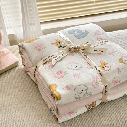 91家纺网 家纺一手货源 找家纺 冕悠家纺 2025新款A类高克重糯叽叽超柔糯水洗棉印花四件套 奶酪派对