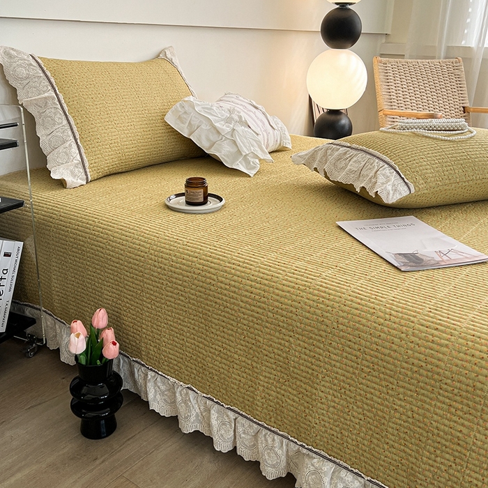 91家纺网 家纺一手货源 找家纺 沐纯家居 2025新款法式小碎花床盖四件套 金絮