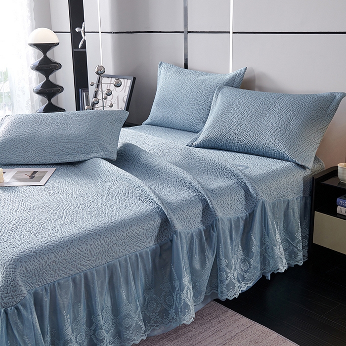 91家纺网 家纺一手货源 找家纺 梵克保罗 2025新款7A抗菌母婴级纯乙纶PE刺绣凉感丝豆豆席床单款 肌理纹-蓝