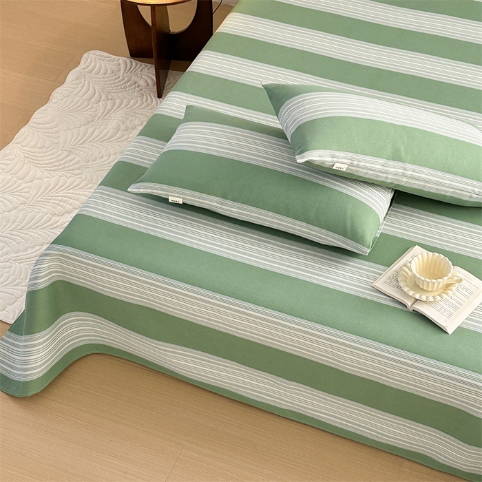 91家纺网 家纺一手货源 找家纺 绒艺席业 2025新款简约原棉印花老粗布床单 绿川千叶