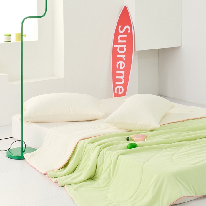 91家纺网 家纺一手货源 找家纺 LADYCOCO可可家居 2025新款多巴胺色系凉感夏被 萌芽（浅绿+牙白）