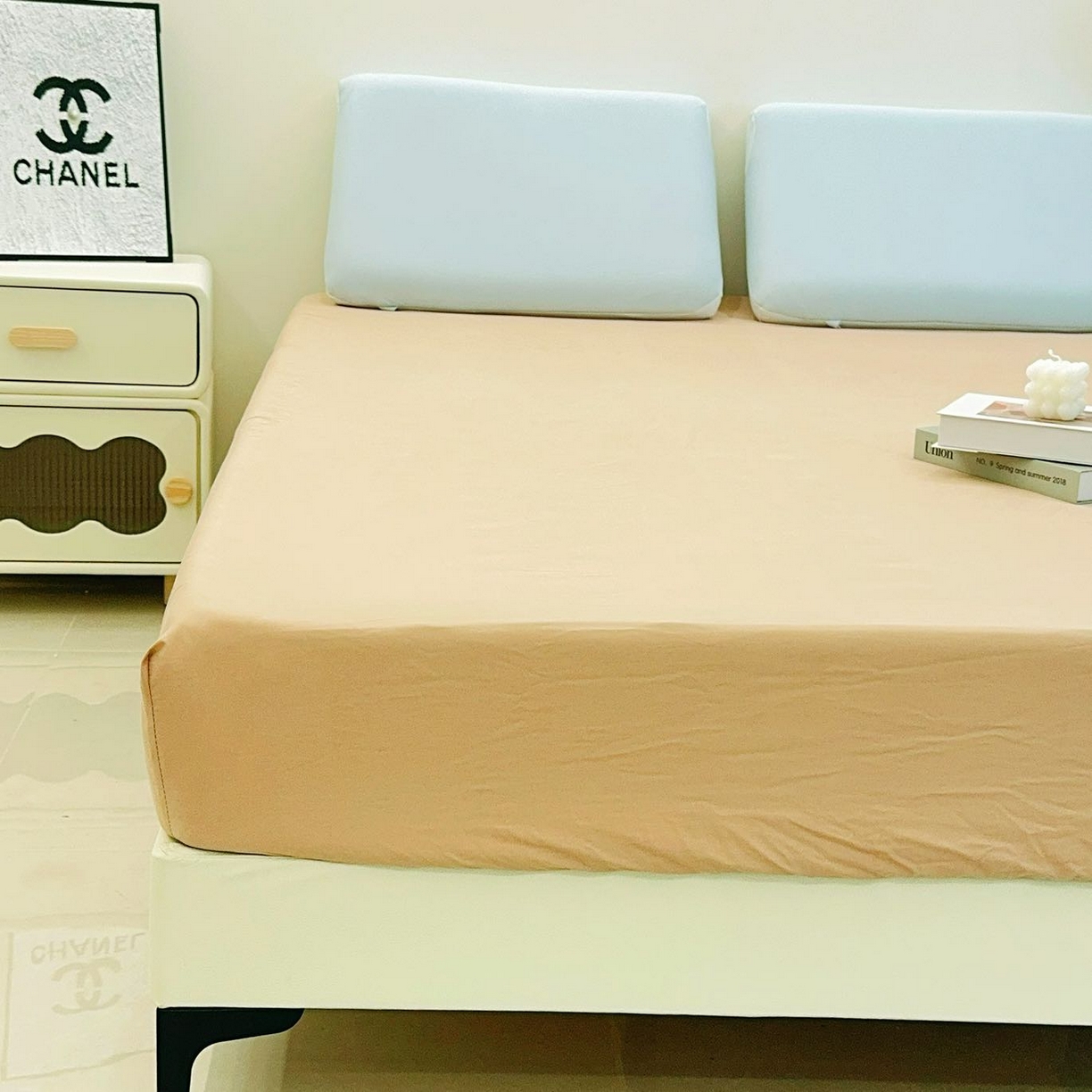 91家纺网 家纺一手货源 找家纺 兜米家居 2025新款纯色全棉床笠 伯爵姜茶