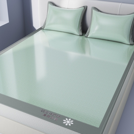 孩子王家纺 2025凉感冰丝藤席凉席席子-千鸟格系列 千鸟格-海松绿床笠