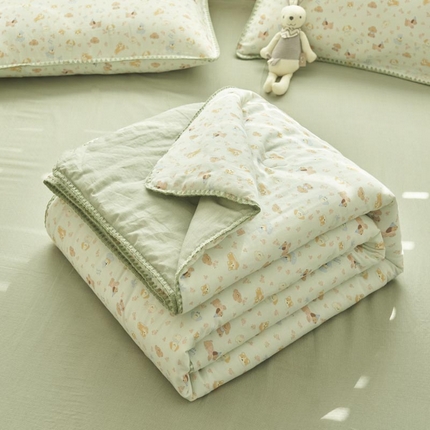 91家纺网 家纺一手货源 找家纺 （总）寐绸家纺 2025新款纯棉双层纱印花大豆纤维夏被四件套