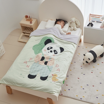 荷马之梦 2025新款大版针织棉凉感丝AB版大豆儿童夏被 荷叶熊猫