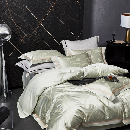 91家纺网 家纺一手货源 找家纺 JUICY 橘滋家纺 2025新款高奢意式奢享色织大提花系列四件套 星屿流光-琉璃绿