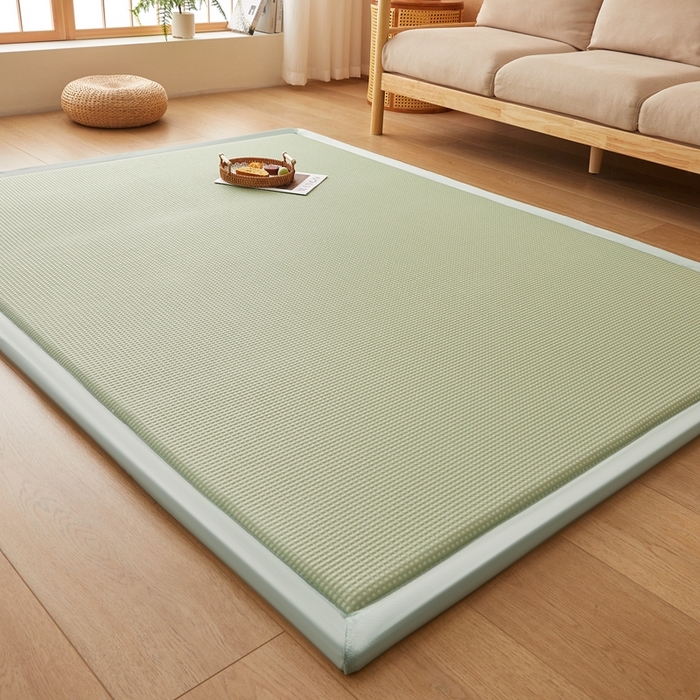 91家纺网 家纺一手货源 找家纺 2025新款包边工艺凉感冰藤地铺睡垫系列凉席地垫 华夫格绿