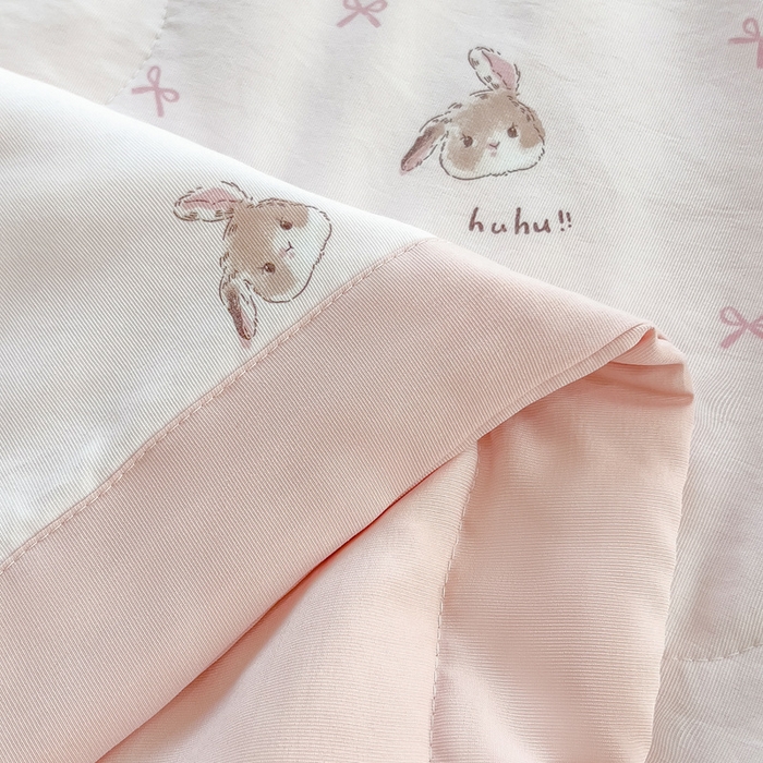 91家纺网 家纺一手货源 找家纺 慕木 2025春夏新款双层纱针织棉夏被夏凉被空调被 萌萌兔