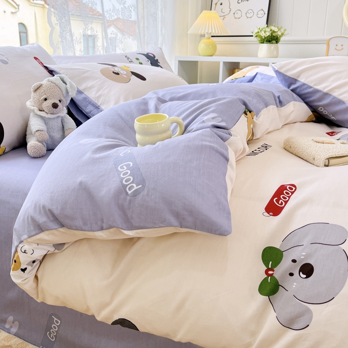 91家纺网 家纺一手货源 找家纺 世爵 2025新款全棉印花小清新套件系列-四件套 可爱联盟