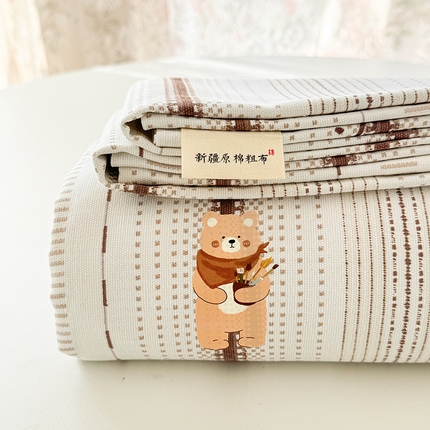 沐辰 2025春夏新款A类全棉纯棉老粗布烫画单品床单 床单单件 画家熊-咖