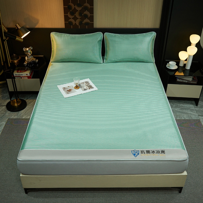 91家纺网 家纺一手货源 找家纺 小萌虎 2025新款碳光抗菌冰丝凉席床笠 水云间-绿