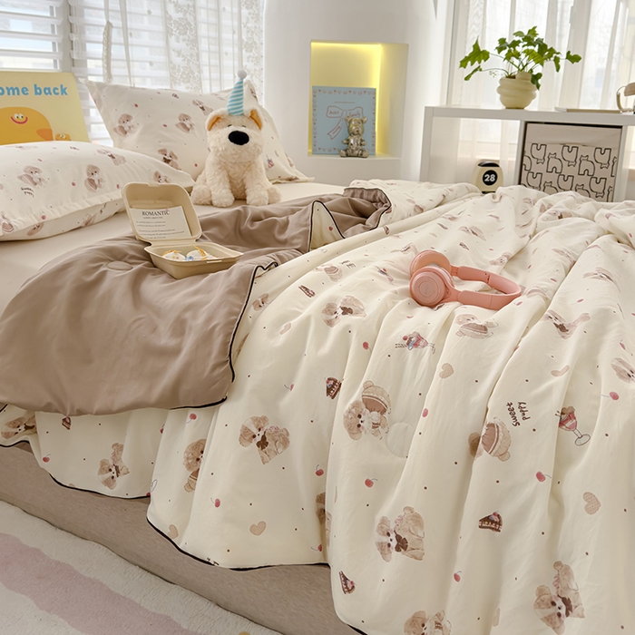 91家纺网 家纺一手货源 找家纺 星巴k家纺 2025新款A类水洗双层纱大豆纤维夏被夏凉被空调被 萌趣