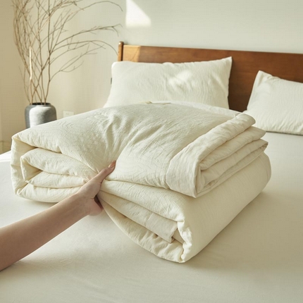 寐绸家纺 2025新款纯棉水洗棉三层提花大豆纤维夏被四件套 三层纱树纹夏被-本白