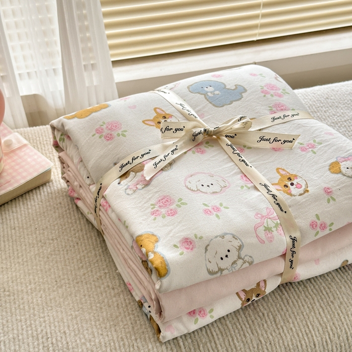 91家纺网 家纺一手货源 找家纺 冕悠家纺 2025新款A类高克重糯叽叽超柔糯水洗棉印花四件套 奶酪派对