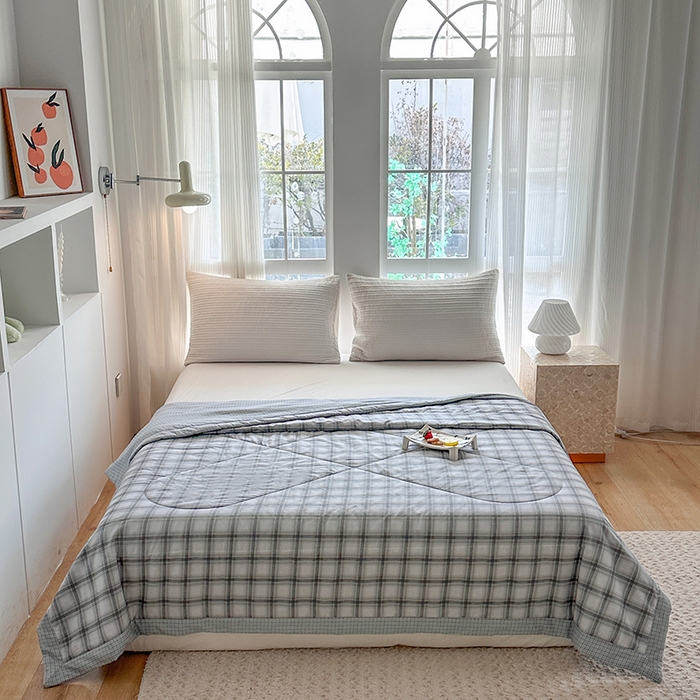 91家纺网 家纺一手货源 找家纺 瑜珠 2025新款A类双面全棉印花夏被夏凉被纯棉空调被 雅格灰