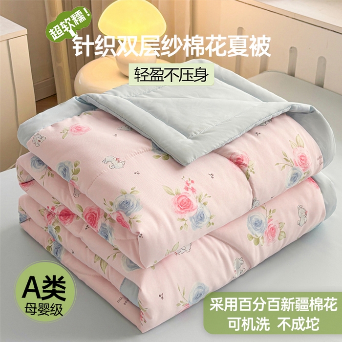 91家纺网 家纺一手货源 找家纺   壹张床  2025新款A类针织棉双层纱100%新疆棉花夏凉被《包检测》（提供买家秀） 玫瑰花园