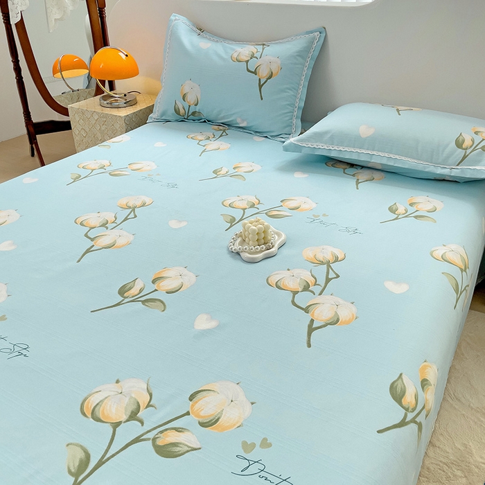 91家纺网 家纺一手货源 找家纺 梵克保罗 2025新款鱼骨棉老粗布凉席花边款床单三件套 泡泡棉