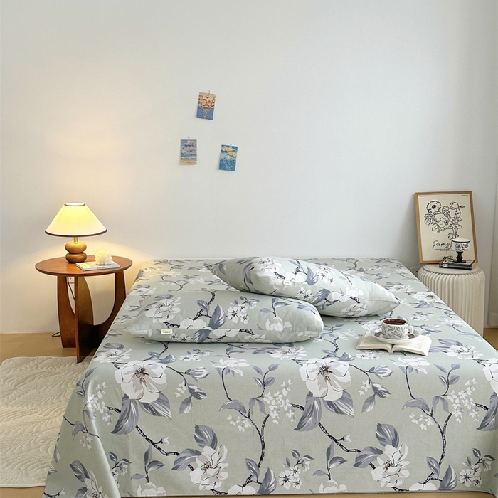 91家纺网 家纺一手货源 找家纺 绒艺席业 2025新款简约原棉印花老粗布床单 白百合