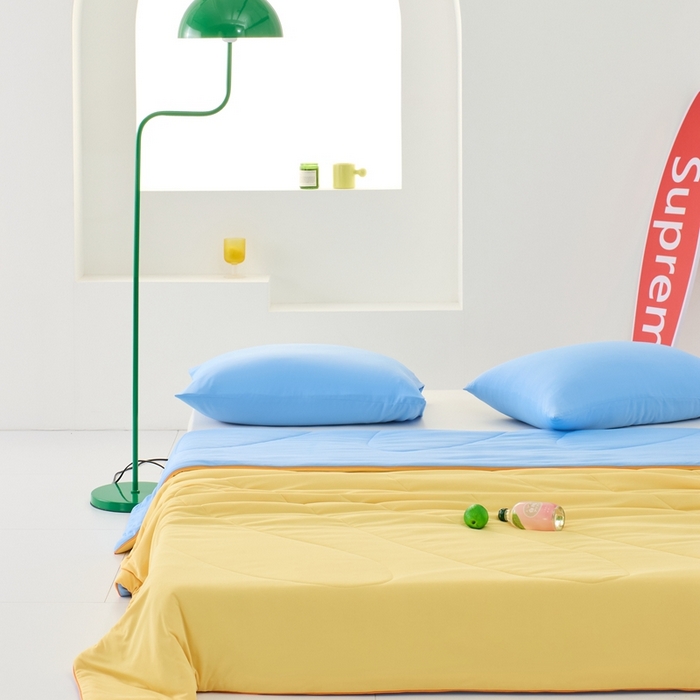 91家纺网 家纺一手货源 找家纺 LADYCOCO可可家居 2025新款多巴胺色系凉感夏被 橙子海洋（橙黄+蓝色）