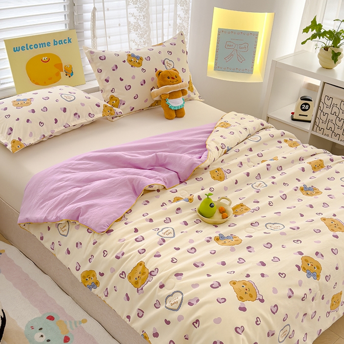 91家纺网 家纺一手货源 找家纺 星巴k家纺 2025新款A类水洗双层纱大豆纤维夏被夏凉被空调被 豹纹小熊