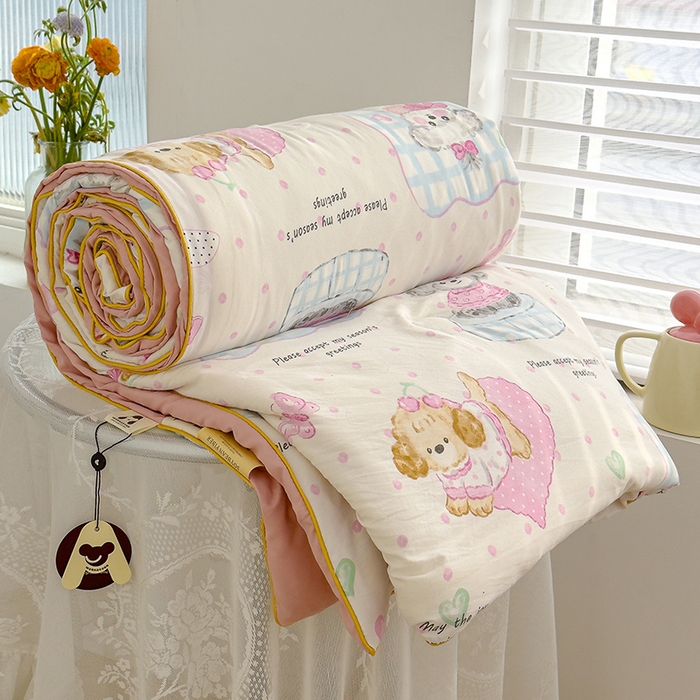 91家纺网 家纺一手货源 找家纺 星巴k家纺 2025新款A类水洗双层纱大豆纤维夏被夏凉被空调被 狗狗派对