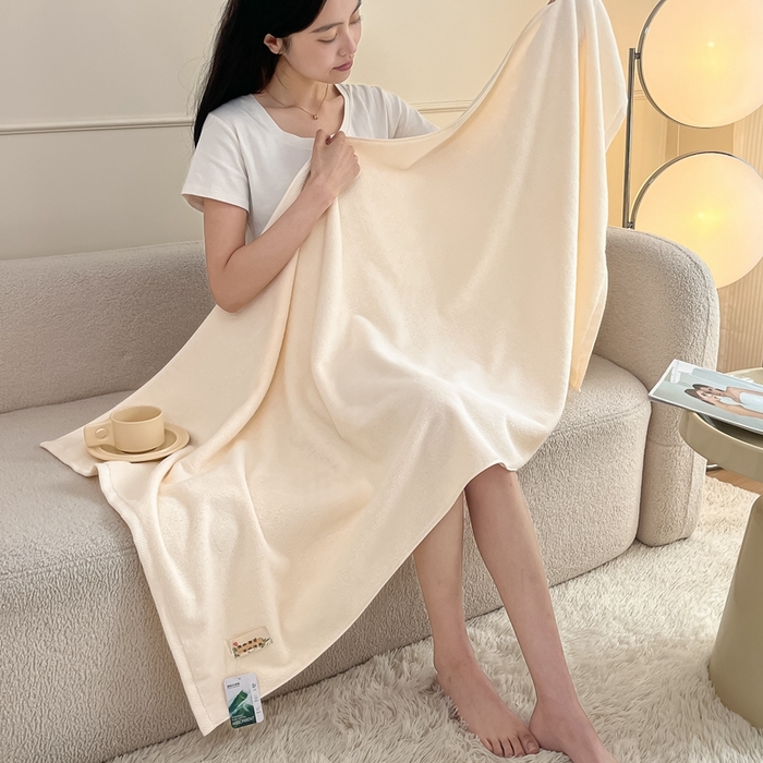 91家纺网 家纺一手货源 找家纺 悦然毛巾被 2025新款加厚长绒棉浴巾 素棉白70*140