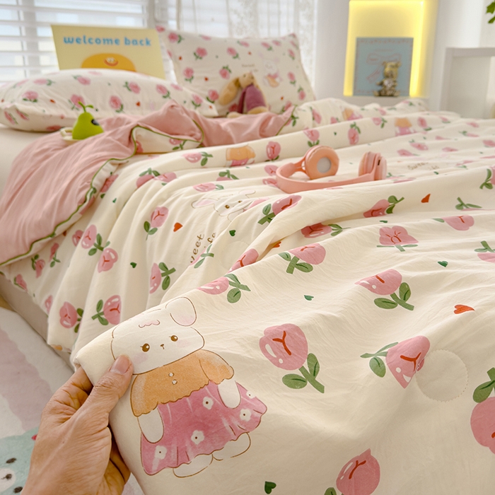 91家纺网 家纺一手货源 找家纺 星巴k家纺 2025新款A类水洗双层纱大豆纤维夏被夏凉被空调被 曼塔玫瑰