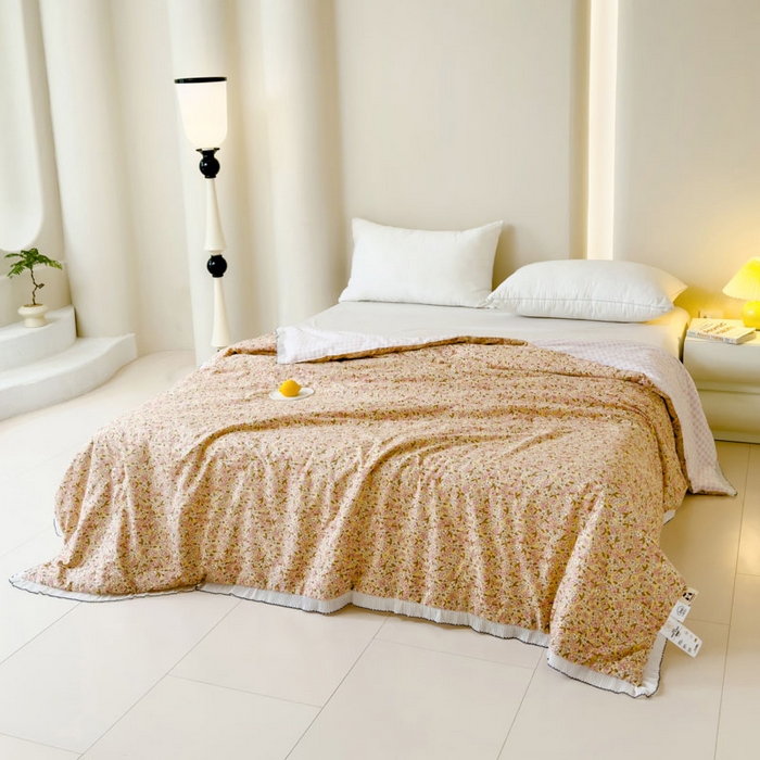 91家纺网 家纺一手货源 找家纺 眠多宝 2025新款亲肤舒适水洗棉花边夏被 致雅