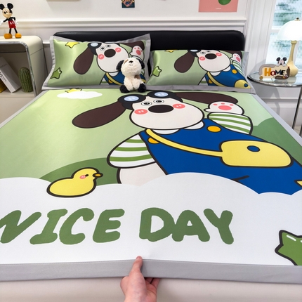 丝羽坊 2025新款大版印花冰丝凉席冰丝席碳光冰丝凉席-平铺款 飞行员-绿