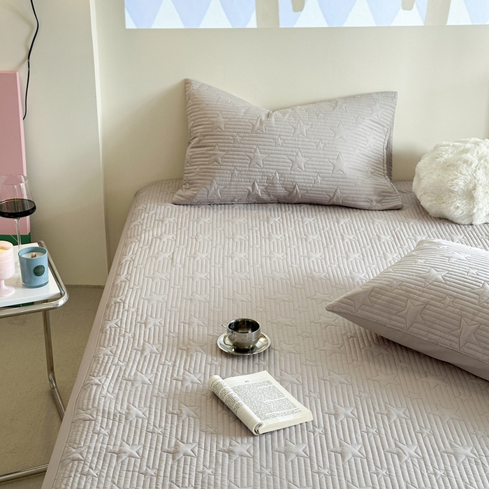 91家纺网 家纺一手货源 找家纺 漫调家纺 2025新款全棉星星床笠 繁星灰