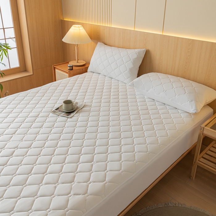 91家纺网 家纺一手货源 找家纺 梵克保罗 2025新款纯色加棉防水大豆纤维床笠 雅典白