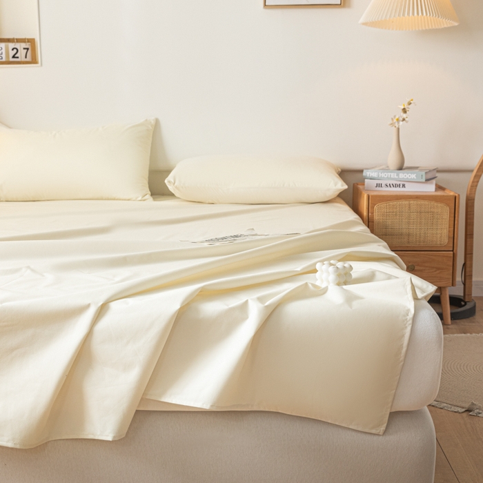 91家纺网 家纺一手货源 找家纺 梵克保罗 2025新款亲肤舒适防水纯色床单 C-奶油白