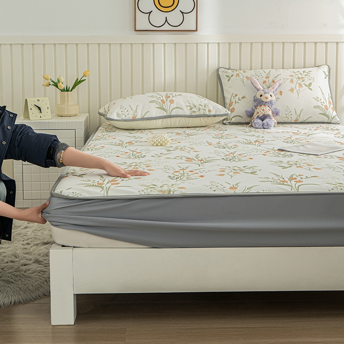 91家纺网 家纺一手货源 找家纺 卢赛尔 2025新款凉感丝提花凉席床笠款 郁金香