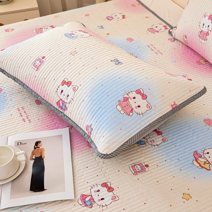 91家纺网 家纺一手货源 找家纺 情煊家纺 2025新款双面全棉夹棉床盖三件套 甜喵