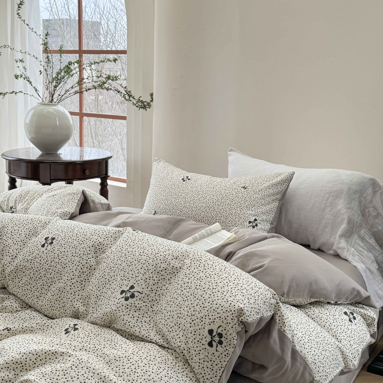 91家纺网 家纺一手货源 找家纺 时年家纺 2025春夏新款全棉纯棉有氧双层纱四件套-碎花系列 白茶籽