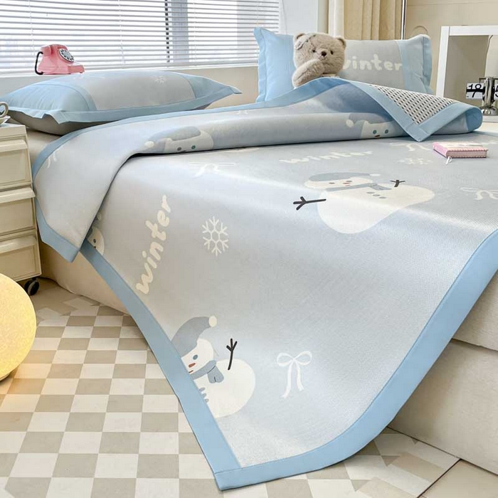 91家纺网 家纺一手货源 找家纺 （总）鑫琪莱家纺 2025新款数码印花加密冰藤凉席三件套