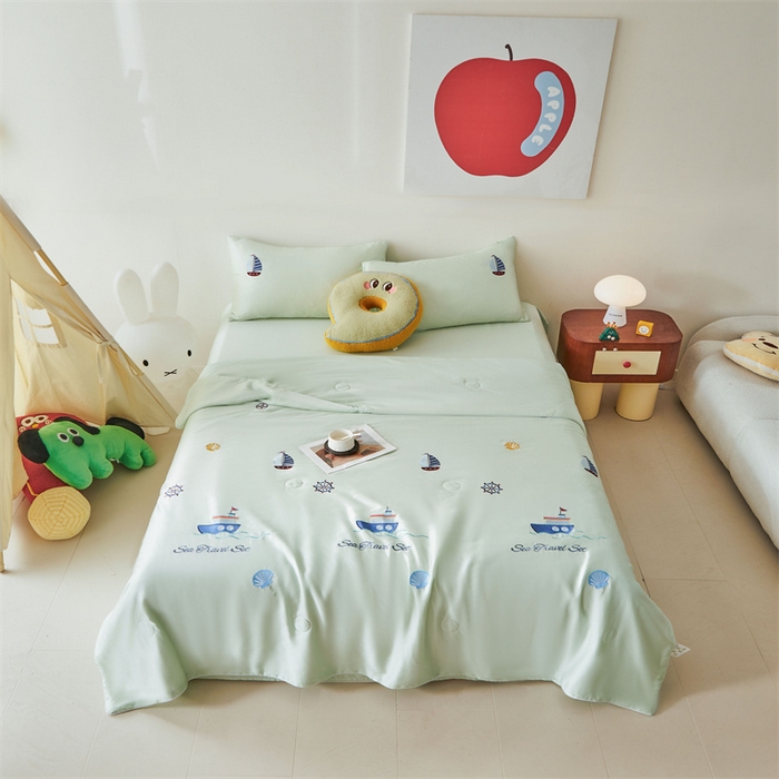 91家纺网 家纺一手货源 找家纺 （总）雯豆家纺 2025夏季新品7A抗菌莱赛尔兰精天丝绣花刺绣夏被空调被四件套凉感被芯