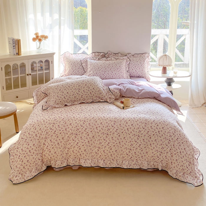 91家纺网 家纺一手货源 找家纺 仟网汇 2025新款赫本针织双层纱床盖四件套 倾心