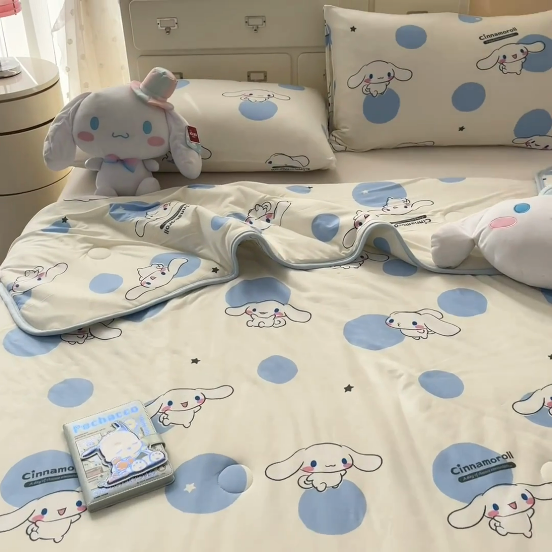 91家纺网 家纺一手货源 找家纺 暮思家居 2025新款正版授权三丽鸥A类牛奶针织棉夏被子被芯 针织棉-波点玉桂狗