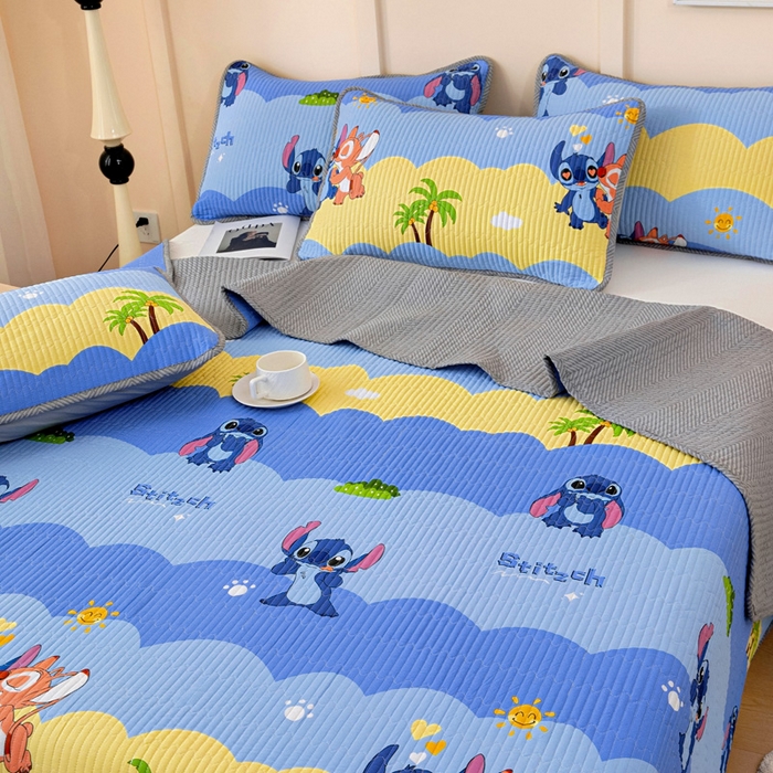 91家纺网 家纺一手货源 找家纺 情煊家纺 2025新款双面全棉夹棉床盖三件套 史迪仔